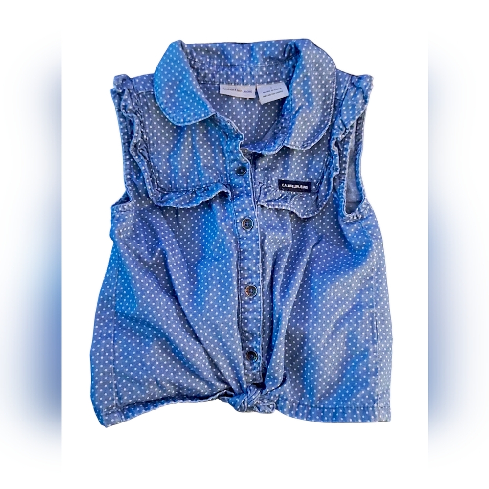 Calvin Klein girls size 5 denim colored button down top with tie front